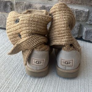 UGG Knit Boots with Button Accents in Brown and Tan